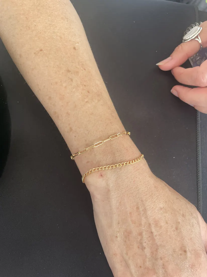 Two gold permanent bracelet stack
